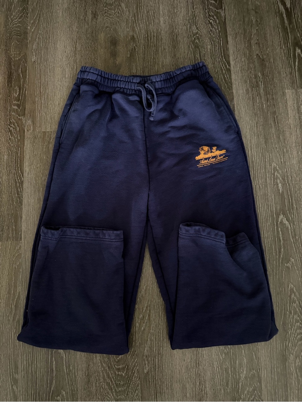 Aime Leon Dore Navy Sweatpants with yellow Logo